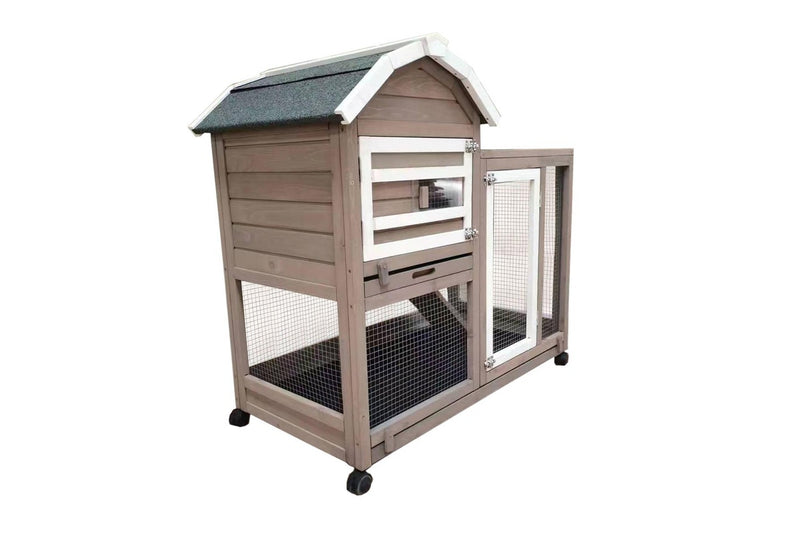 Solid Wood Chicken Coop & Pet Hutch With Wheels - Light Brown & White