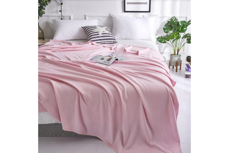 Breathable Summer Blanket Waffle Throw Blanket Air Conditioning Blanket Light Pink