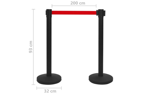 Stanchions With Belts 4 Pcs Airport Barrier Iron Black Oakpii