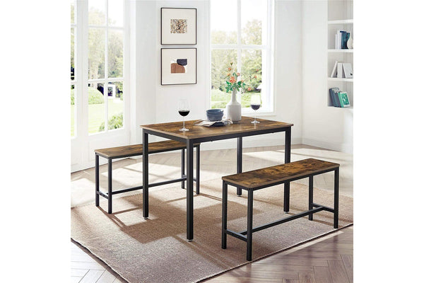 Vasagle : Dining Table with 2 Benches - Rustic Brown