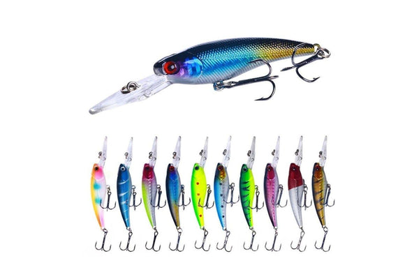 10 Piece Set Of 9.5cm Diving Minnow Lures 7.2g Each