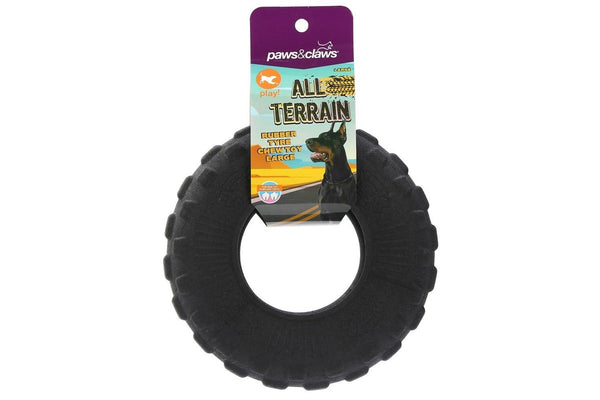 2x Paws & Claws All Terrain 21cm Rubber Tyre Dog Toy Pet Chew Teething Large BLK