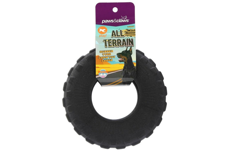 2x Paws & Claws All Terrain 21cm Rubber Tyre Dog Toy Pet Chew Teething Large BLK