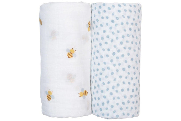 Lulujo: Cotton Swaddles - Bees & Dots (2 Pack)