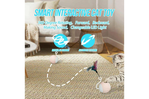 Smart Cat Toy Interactive Electric Kitten Ball With Led Light 3 Feathers Usb Charging