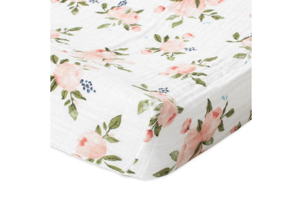 Little Unicorn: Muslin Changing Pad Cover / Bassinet Sheet - Watercolour Roses