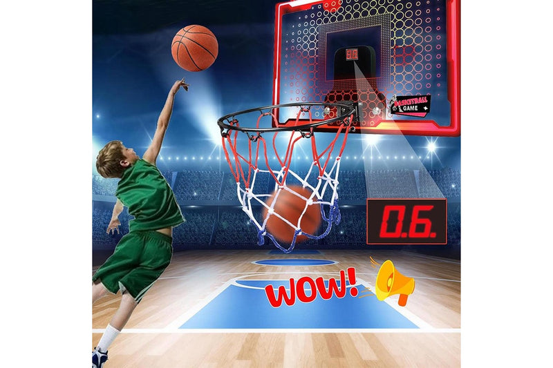 Indoor Lighted Basketball Hoop Mini Over The Door Basketball Hoops with 2 Basketball for Kids Red