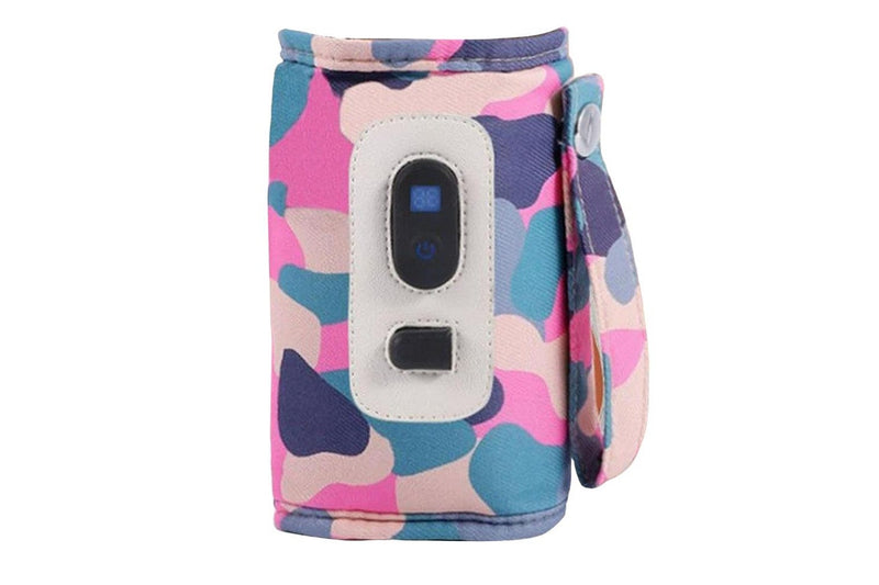 USB Digital Display Baby Milk Bottle Warmer Thermostat Portable Travel Milk Feeding Heater Bag Pouch Camo Pink