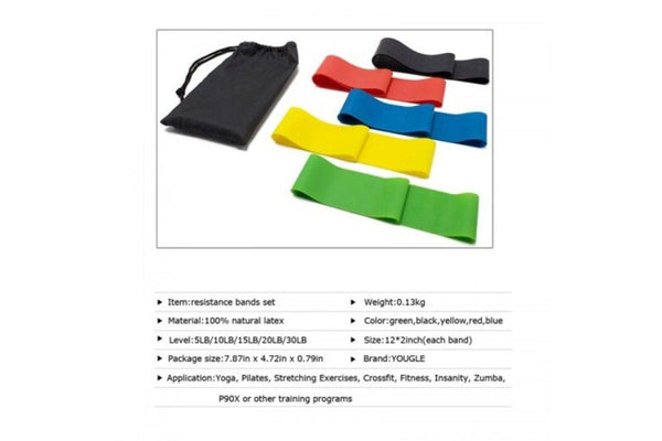 5 Pcs Resistance Band Levels Latex Strength Training Loops Workout Fitness Colors - Standard