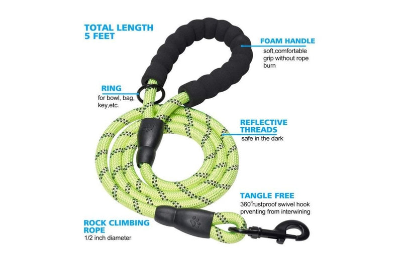 Pet Health 2 Pack Dog Walking Rope 5 Ft Heavy Duty Leash With Comfortable Padded Handle Reflective Leashes For Medium Large Dogs - Multicoloured