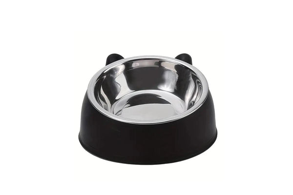 Tilted Dog Food Bowl Stainless Steel Cat Dog Feeder Black