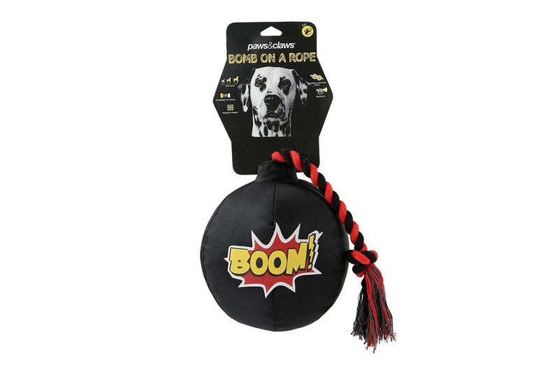 2x Paws & Claws Pet Dog 45cm Bomb-On-A-Rope Oxford w Squeaker Fun Play Toy BLK