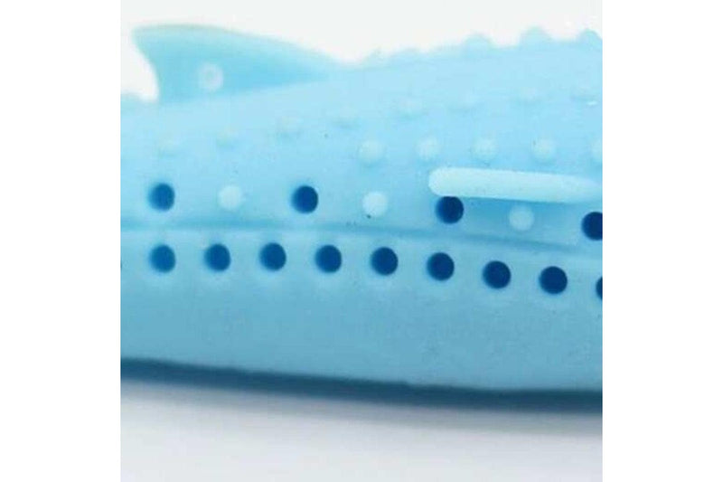 Silicone Fish Type Pet Cat Toothbrush Catnip Bite Clean Molar Toy Stick Deep Sky Blue - Standard