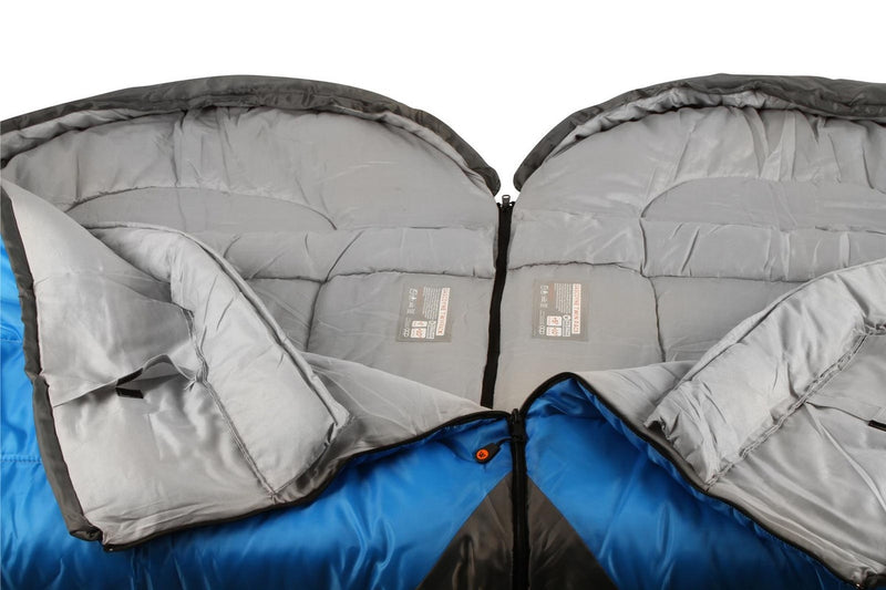 Wildtrak Gascoyne 230x70cm Hooded Twin Sleeping Bags Camping Sleeper Blue Grey