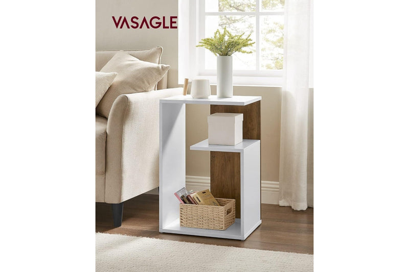 VASAGLE Two Way Side Table - Rustic Walnut & White