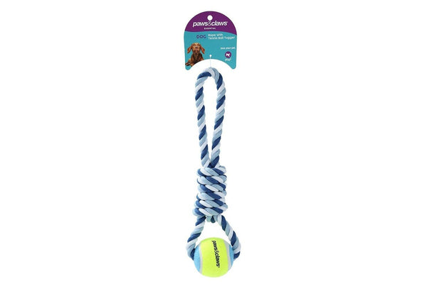 4x 3PK Paws & Claws Dog Toy 29cm Rope & Tennis Ball Tugger Pet Interactive Asst