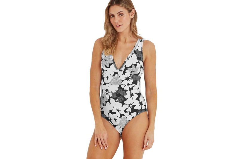 TOG24 Womens/Ladies Kady Floral One Piece Swimsuit (White/Black) (12 UK)