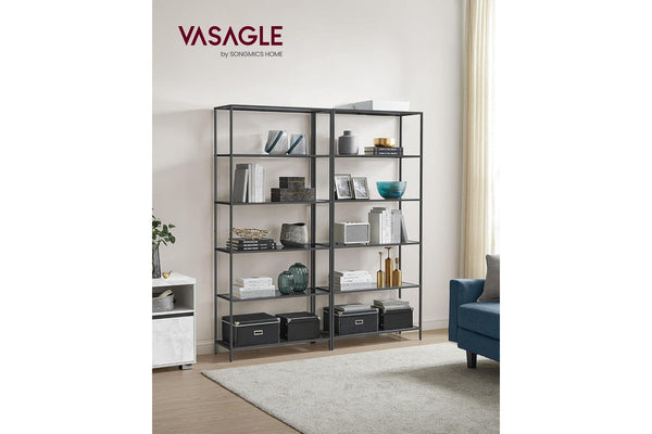 VASAGLE 6-Tier Glass Shelf - Ink Black/Slate Grey