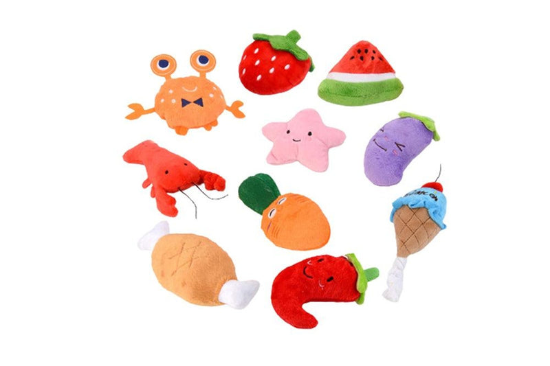 Ten pack dog squeaky plush toys