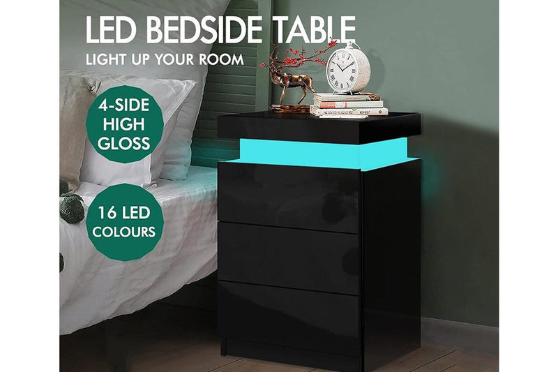 Bedside Table Drawers RGB Led Light Side Table