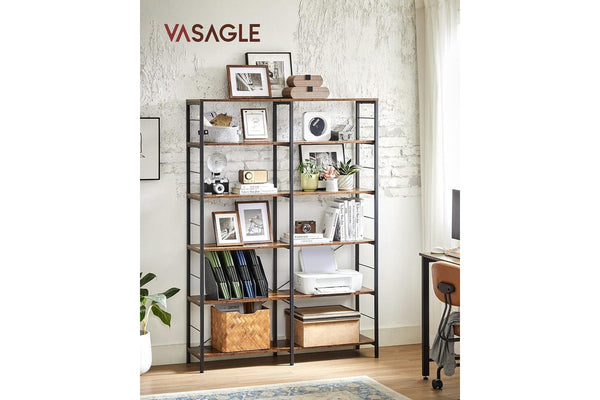 VASAGLE Large 6-Tier Tall Bookshelf - Rustic Brown & Black