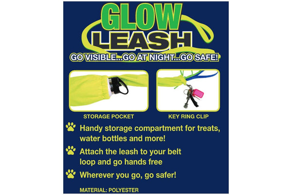 Cushy Pets Polyester Glow High Vis Dog Pet Walking Leash w Storage Clip Yellow