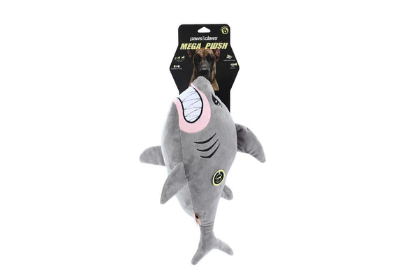 2x Paws & Claws Pet Dog 50cm Angry Shark Mega Soft Plush Chew Toy w Squeaker GRY