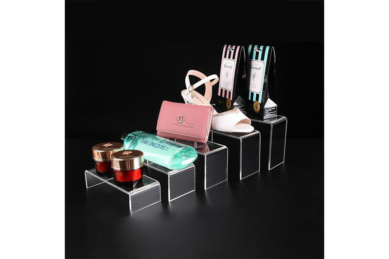 5 Pieces Set Clear Acrylic Display Risers Stand Shelf Showcase for Jewelry Candy Dessert Cake