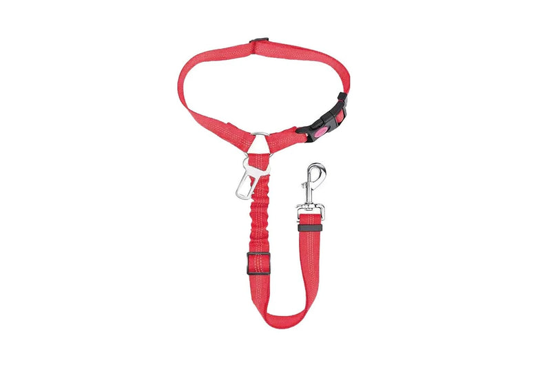 3-in-1 Removable Dog Seat Belt Harness for Car Retractable Reflective Bungee Dog Seatbelt Red