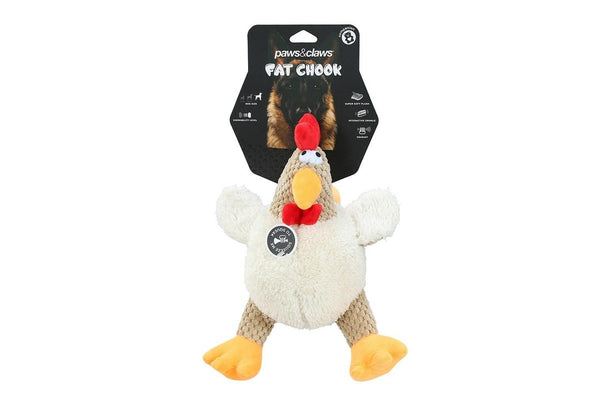 2x Paws N Claws Pet Dogs Fat Chook Soft Plush 28cm Chew Toy w Built-In Squeaker