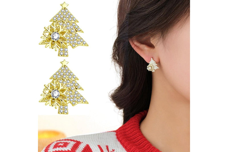 2 Pairs of Earrings Stud Christmas Tree Jewellery Women Gift