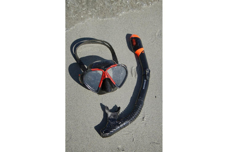 2pc Oz Ocean Hayman Outdoor Swimming Beach Goggles Mask & Snorkel Set Red Black