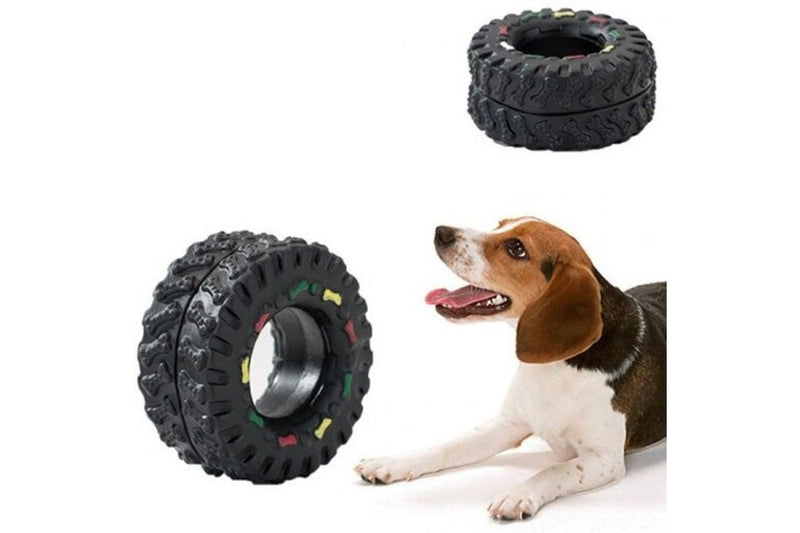 Teeth Grinding Pet Toy Dog Biting Tire Shaped Sound Plaything 4Pcs Black - Standard