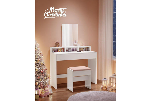 VASAGLE Dressing Table with Large Mirror - White