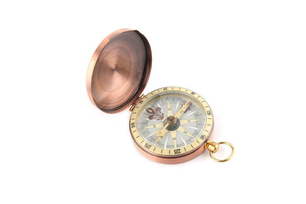 Vintage Copper Flip Cover Metal Pocket Watch Compass Camping Hiking Boating Nautical Marine Survival - Standard - Set Of 1