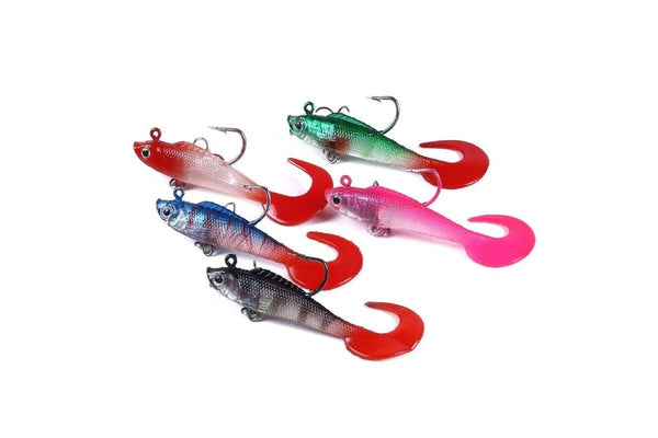 5 Piece Colourful Curly Tail Soft Bait Set For Lua Fishing 7cm 9g