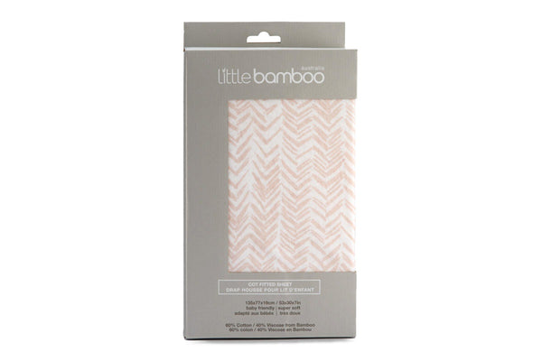 Little Bamboo: Jersey Fitted Cot Sheet - Herringbone Dusty Pink