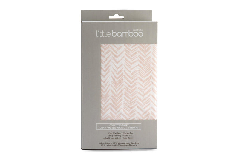 Little Bamboo: Jersey Fitted Cot Sheet - Herringbone Dusty Pink