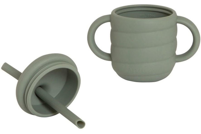 All4Ella: Silicone Sippy Cup With Straw - Olive