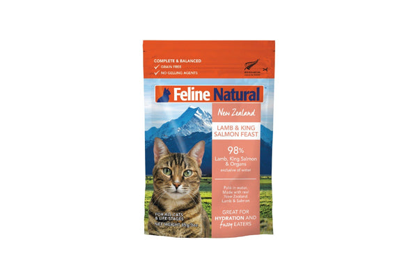 Feline Natural: Pouches, Lamb & Salmon Feast 85g (12 Pack)