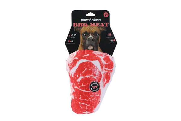 2x Paws & Claws Feed Me BBQ Steak Oxford Pet Dog Play Toy w Squeaker 20x15cm