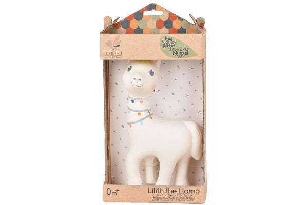 Tikiri: Natural Rubber Rattle Toy - Lilith the Llama (18cm)