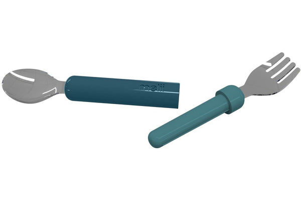 Melii: Detachable Spoon & Fork - Blue + Beige