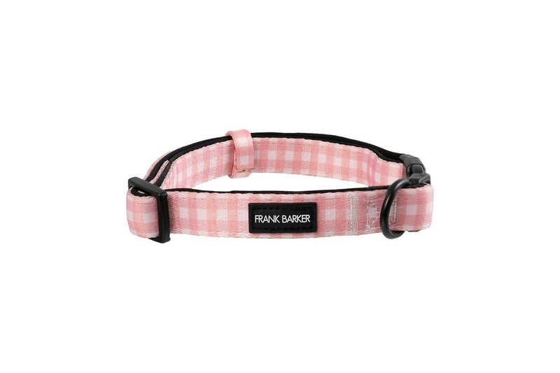 Frank Barker Adjustable 40-65cm Plaid Gingham Pet Dog Collar Neck Strap L Pink