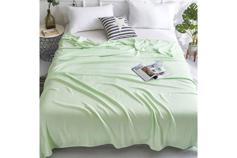 Breathable Summer Blanket Waffle Throw Blanket Air Conditioning Blanket Light Green