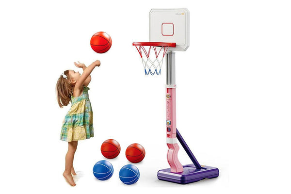 Kids Basketball Training Hoop Height Adjustable Basketball Hoop Set for Indoor Outdoor Playing Pink