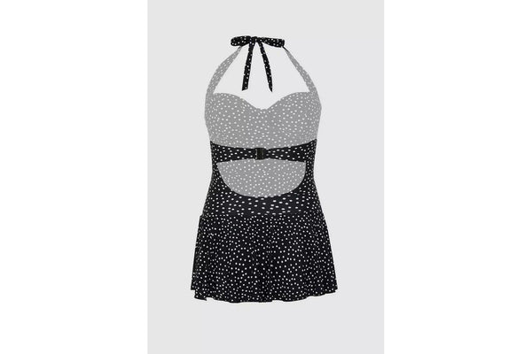 Gorgeous Womens/Ladies Spotted Skirted One Piece Swimsuit (Monochrome) (34FF)