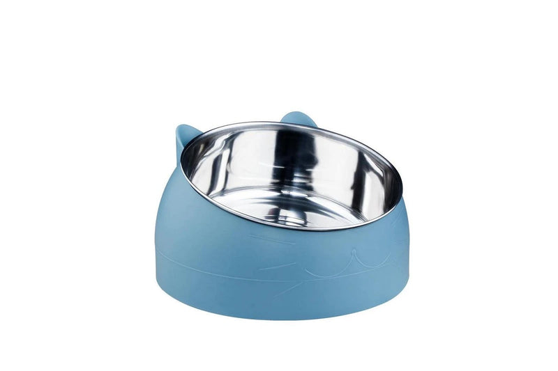 Tilted Dog Food Bowl Stainless Steel Cat Dog Feeder Blue