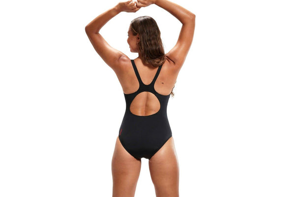 Speedo Womens/Ladies Placement Panel One Piece Swimsuit (Black/Red) (14 UK)