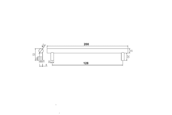 Klassich Cabinet Handle Black - L 200mm X D 32mm